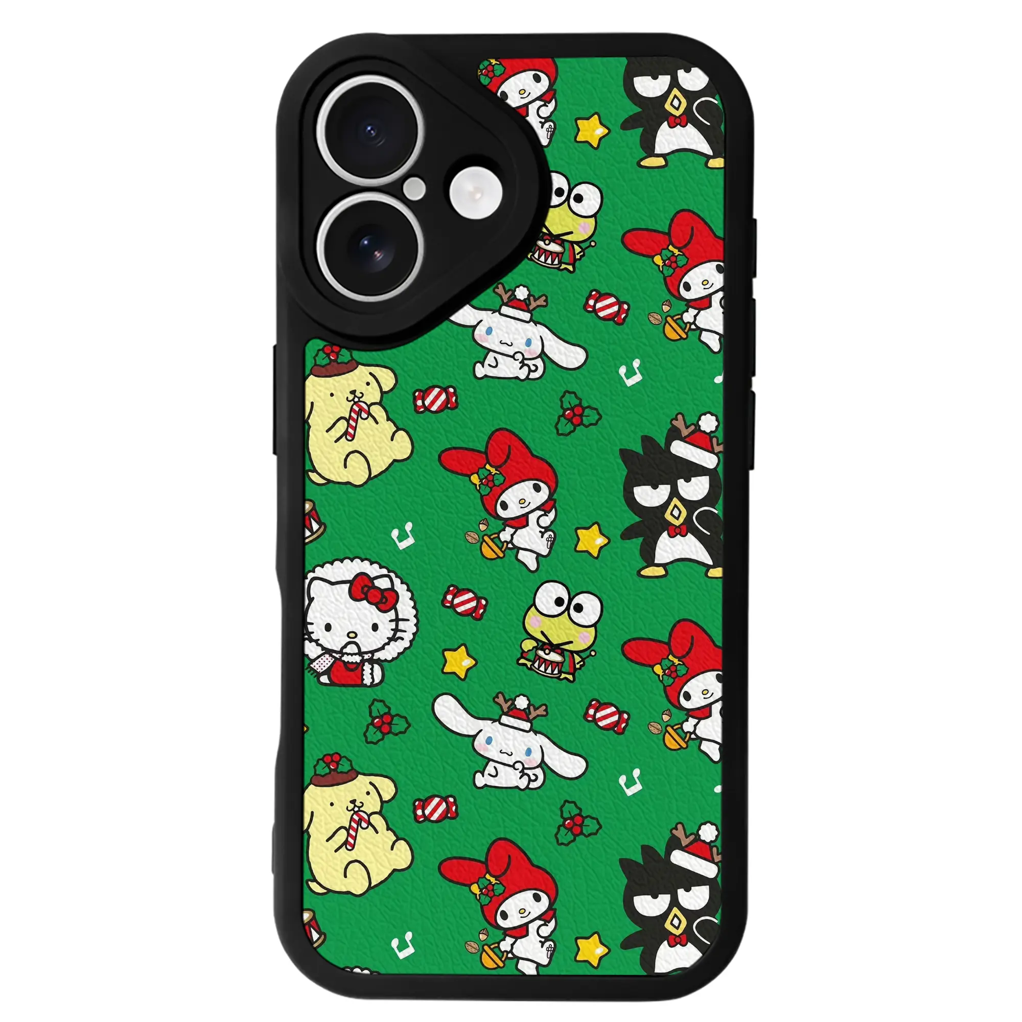 サンリオキャラ集合クリスマス｜ギフトに最適 - IPhone 16シリーズ対応 ・ シリコンスマホケース ・ レザー調 ・ 高精度フィット ・ 耐衝撃 ・ ワイヤレス充電対応 ・ 精密カット